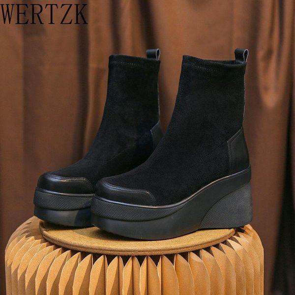 high heels shoes round toe women ankle boots platform wedges knee classic elastic, Black
high heels shoes round toe women ankle boots platform wedges knee classic elastic, Black