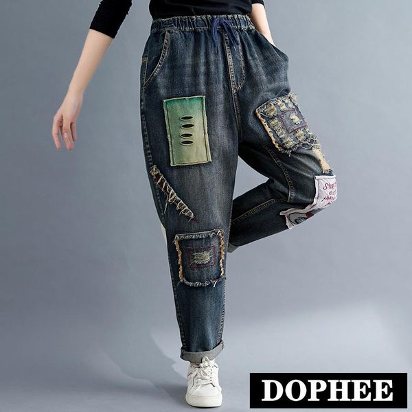 women's jeans spring and autumn large size retro style personalized embroidered patch hole denim pants high waist loose harem, Blue
women's jeans spring and autumn large size retro style personalized embroidered patch hole denim pants high waist loose harem, Blue