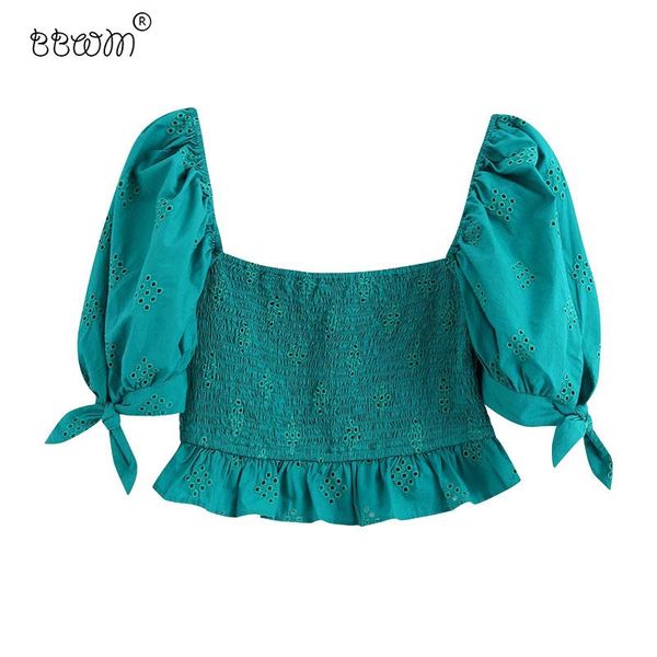 women fashion chic openwork embroidery ruffles cropped blouses vintage tied puff sleeve smocks female women's & shirts, White
women fashion chic openwork embroidery ruffles cropped blouses vintage tied puff sleeve smocks female women's & shirts, White