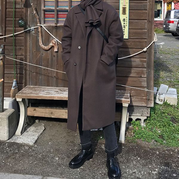 men's wool & blends winter long woolen coat fashion solid color v-neck jacket men streetwear wild loose british style overcoat mens1 r1, Black
men's wool & blends winter long woolen coat fashion solid color v-neck jacket men streetwear wild loose british style overcoat mens1 r1, Black