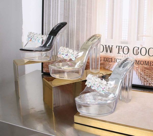 slippers women platform high heels 13cm thick heel fashion transparent crystal sandals wedding shoes ladies, Black
slippers women platform high heels 13cm thick heel fashion transparent crystal sandals wedding shoes ladies, Black