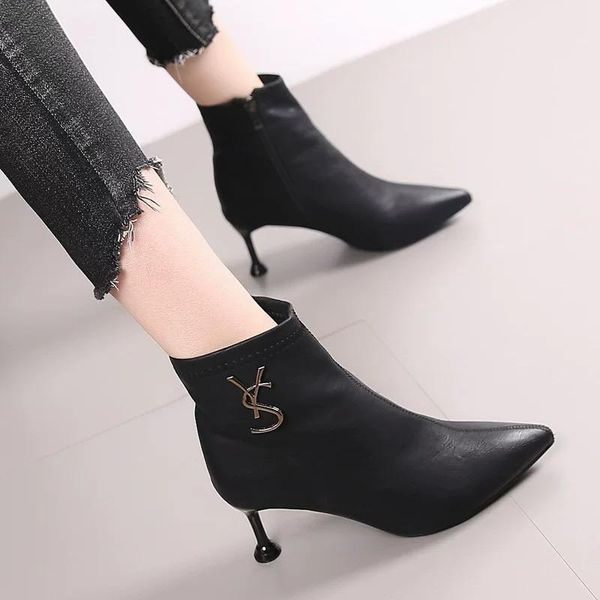 boots high-heeled short women shoes 20 autumn and winter thin plus velvet pointed stiletto ankle boot, Black
boots high-heeled short women shoes 20 autumn and winter thin plus velvet pointed stiletto ankle boot, Black
