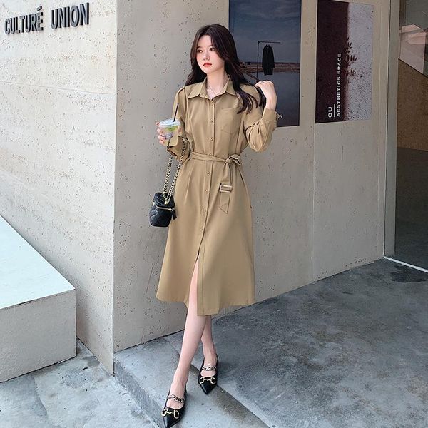 casual dresses real s spot 2021 autumn korean style lapel waist closing thin single breasted dress ~ with belt, Black;gray
casual dresses real s spot 2021 autumn korean style lapel waist closing thin single breasted dress ~ with belt, Black;gray