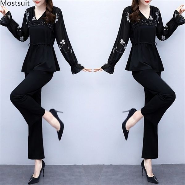 two piece set women spring elegant suits long sleeve v-neck embroidery pullover + elestic waist pants outfit korean 210513, White
two piece set women spring elegant suits long sleeve v-neck embroidery pullover + elestic waist pants outfit korean 210513, White