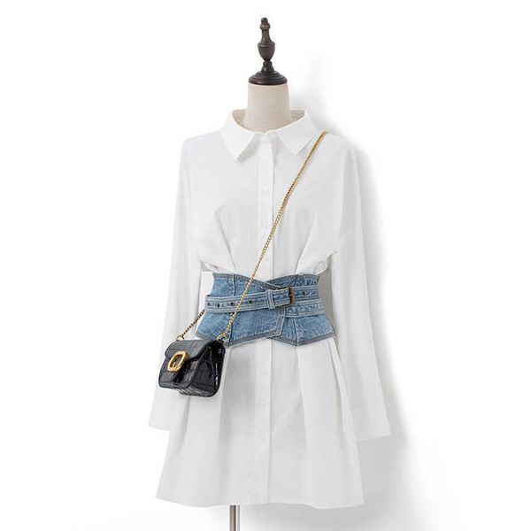 women's summer shirt dress chic lapel women casual long sleeve white mini denim belt 210527, Black;gray
women's summer shirt dress chic lapel women casual long sleeve white mini denim belt 210527, Black;gray