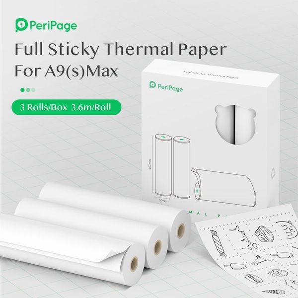 peripage a9s a9 max thermal paper notes sticker bpa roll 107mm*30mm printers