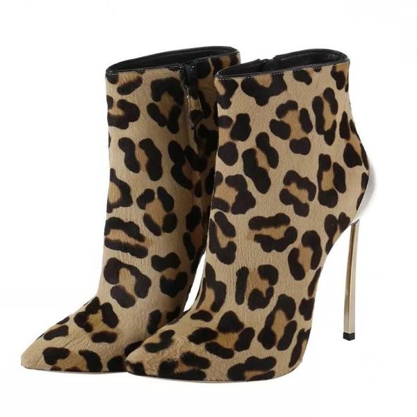 boots leopard print suede high heel ankle women's shoes large pointed metal thin winter, Black
boots leopard print suede high heel ankle women's shoes large pointed metal thin winter, Black