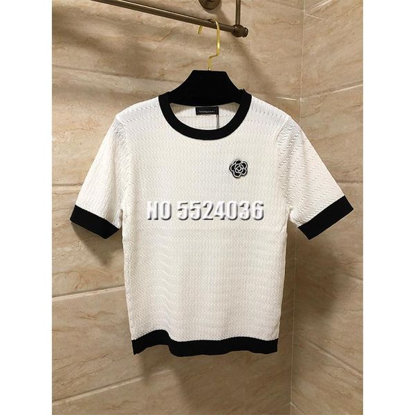 women's t-shirt designer knitted summer tee casual hand made sequin flower o-neck short sleeve women fashion, White
women's t-shirt designer knitted summer tee casual hand made sequin flower o-neck short sleeve women fashion, White