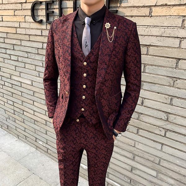men's suits & blazers 2021 wedding groom prom burgundy floral slim single-breasted (jacket +vest + pants), White;black
men's suits & blazers 2021 wedding groom prom burgundy floral slim single-breasted (jacket +vest + pants), White;black