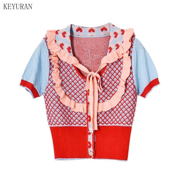 women short thin knit sweater summer lace-up peter pan collar ruffles back beauty pattern jacquard female knitted cardigan 210812, White;black
women short thin knit sweater summer lace-up peter pan collar ruffles back beauty pattern jacquard female knitted cardigan 210812, White;black