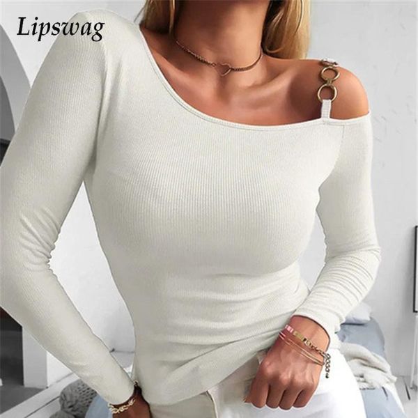 women's blouses & shirts casual solid slim fit rib knit blouse chain straps off shoulder blusas women autumn fashion long sleeve s, White
women's blouses & shirts casual solid slim fit rib knit blouse chain straps off shoulder blusas women autumn fashion long sleeve s, White