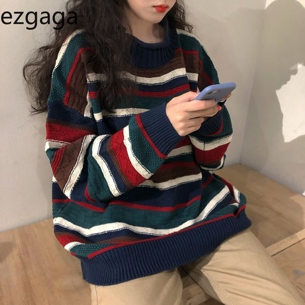 ezgaga stripe sweater pullover women autumn winter korean long sleeve knit vintage loose outwear harajuku fashion 210430, White;black
ezgaga stripe sweater pullover women autumn winter korean long sleeve knit vintage loose outwear harajuku fashion 210430, White;black