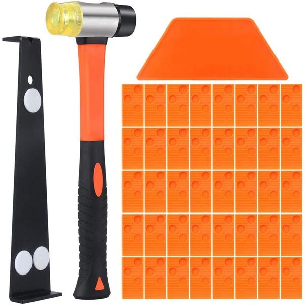 laminated wood floor installation tool kit with tapping block rod, reinforcement hammer and 40 wedge spacers hand tools
laminated wood floor installation tool kit with tapping block rod, reinforcement hammer and 40 wedge spacers hand tools