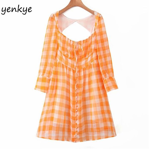 vintage women orange backless square neck long sleeve a-line chiffon female summer casual short plaid dress 210514, Black;gray
vintage women orange backless square neck long sleeve a-line chiffon female summer casual short plaid dress 210514, Black;gray