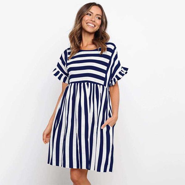 women striped patchwork ruffles short sleeve dress knee-length pocket casual loose female plus size sundress 210604, Black;gray
women striped patchwork ruffles short sleeve dress knee-length pocket casual loose female plus size sundress 210604, Black;gray