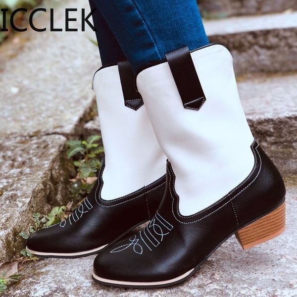 women western mid calf boots roman round casual booties spring autumn woman artificial leather short boot femal retro 210428, Black
women western mid calf boots roman round casual booties spring autumn woman artificial leather short boot femal retro 210428, Black