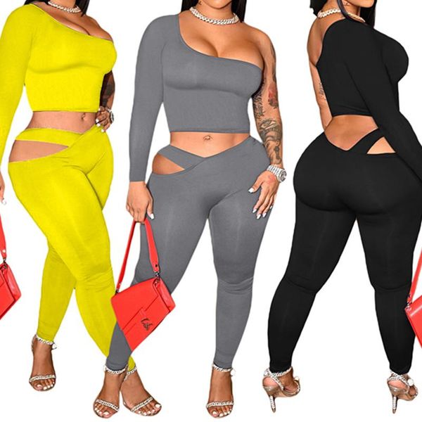 women's two piece pants autumn women clothing sets one shoulder crop irregular cut out legging bodycon pieces suit party club outfi, White
women's two piece pants autumn women clothing sets one shoulder crop irregular cut out legging bodycon pieces suit party club outfi, White
