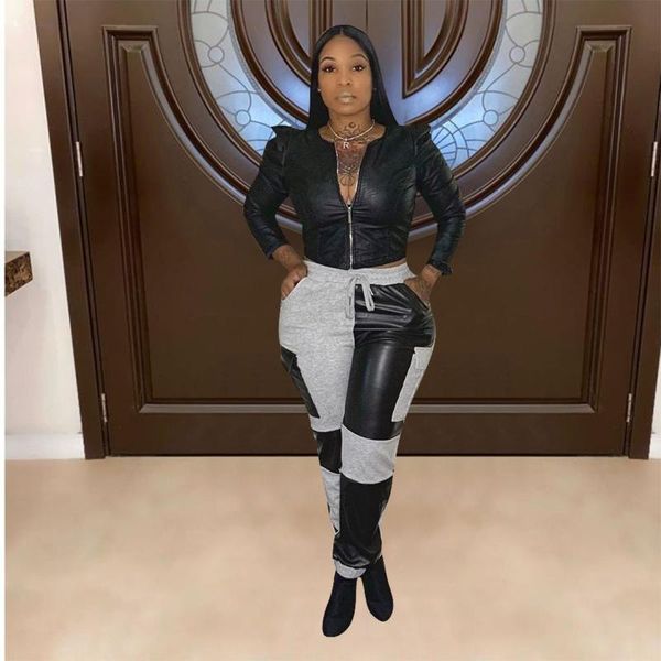 women's pants & capris 2021 fashion women pu leather color block fitness club casual loose sweatpants with pockets trousers female, Black;white
women's pants & capris 2021 fashion women pu leather color block fitness club casual loose sweatpants with pockets trousers female, Black;white