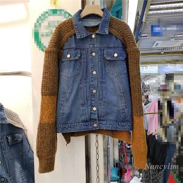 women's jackets denim patch knitted jacket women 2021 autumn long-sleeved single-breasted short coat veste femme nancylim, Black;brown
women's jackets denim patch knitted jacket women 2021 autumn long-sleeved single-breasted short coat veste femme nancylim, Black;brown