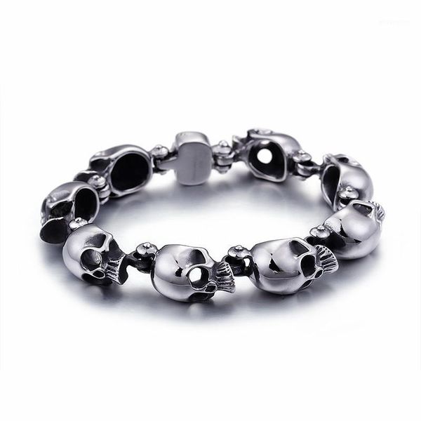 punk 316 stainless steel skull heads charm bracelet & bangle for men metal biker bracelets jewelry gothic gifts1, Golden;silver
punk 316 stainless steel skull heads charm bracelet & bangle for men metal biker bracelets jewelry gothic gifts1, Golden;silver