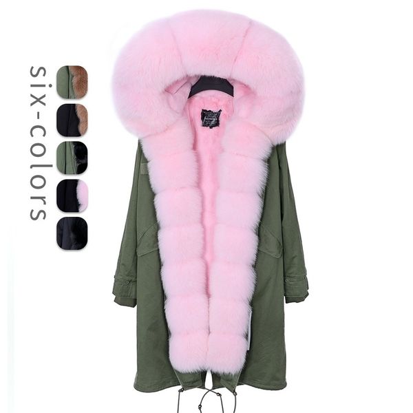 real fur coat winter jacket women long parka real fox fur army green jacket big collar coat, Black
real fur coat winter jacket women long parka real fox fur army green jacket big collar coat, Black