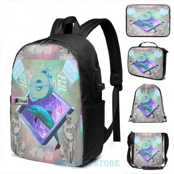 backpack graphic print vaporwave dolphin explores the internet usb charge men school bags women bag travel laptop
backpack graphic print vaporwave dolphin explores the internet usb charge men school bags women bag travel laptop