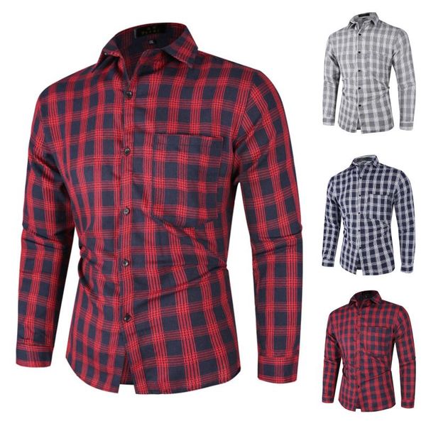 men's casual shirts fashion lapel shirt autumn and winter color plaid single-breasted slim fit long-sleeved with single pocket, White;black
men's casual shirts fashion lapel shirt autumn and winter color plaid single-breasted slim fit long-sleeved with single pocket, White;black