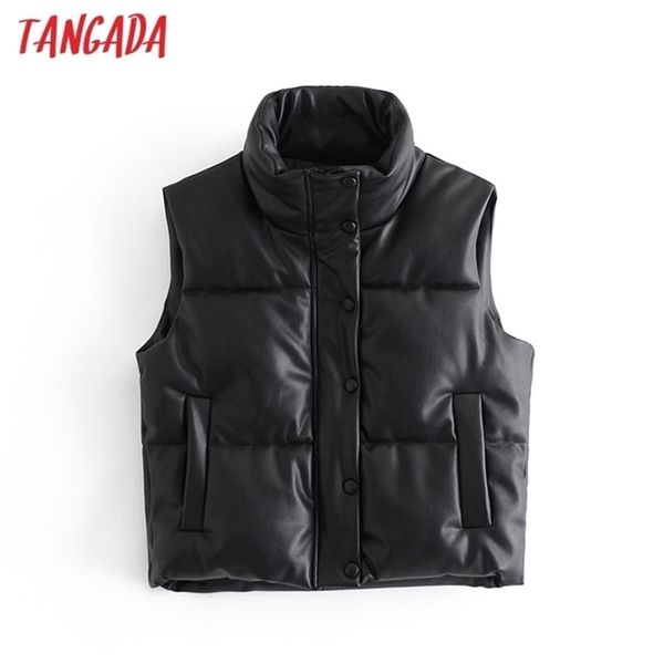 tangada women black faux leather sleeveless waistcoat parkas thick winter zipper pockets female warm elegant coat qn68 211022, Black;white
tangada women black faux leather sleeveless waistcoat parkas thick winter zipper pockets female warm elegant coat qn68 211022, Black;white