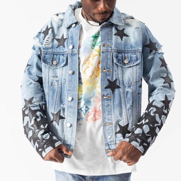 men's jackets leather star pattern jacket for men hole denim biker chaqueta hombre 2021 full stitching, Black;brown
men's jackets leather star pattern jacket for men hole denim biker chaqueta hombre 2021 full stitching, Black;brown