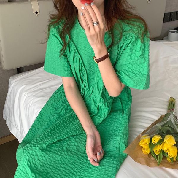 casual dresses korean elegant green folds sundress women's summer 2021 o neck loose waist puff short sleeve maxi female vestidos, Black;gray
casual dresses korean elegant green folds sundress women's summer 2021 o neck loose waist puff short sleeve maxi female vestidos, Black;gray