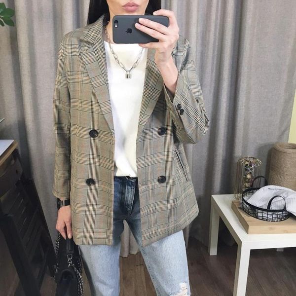 women's suits & blazers 2021 spring women plaid blazer korean fashion streetwear causal coat double breasted office ladies houndstooth, White;black
women's suits & blazers 2021 spring women plaid blazer korean fashion streetwear causal coat double breasted office ladies houndstooth, White;black