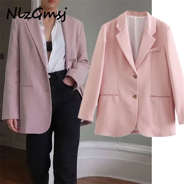 blazer women pink coat vintage notched collar pocket fashion female casual chic 04 210628, White;black
blazer women pink coat vintage notched collar pocket fashion female casual chic 04 210628, White;black