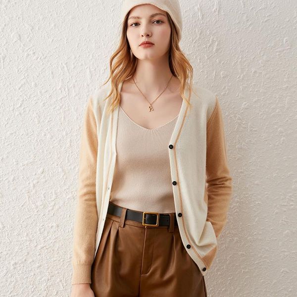 women's knits & tees fashion patchwork v-neck cardigan women luxury wool cashmere knitted coat female streetwear elegant casual slim pr, White
women's knits & tees fashion patchwork v-neck cardigan women luxury wool cashmere knitted coat female streetwear elegant casual slim pr, White