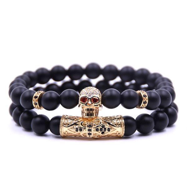 balck matt stone beads strands copper tube skull charm elastic bracelet 2pcs/set, Black
balck matt stone beads strands copper tube skull charm elastic bracelet 2pcs/set, Black