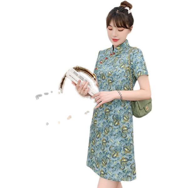 ethnic clothing 3xl xxl summer fashion green floral party casual modern cheongsam dress for women short sleeve qipao traditional chinese clo, Red 
ethnic clothing 3xl xxl summer fashion green floral party casual modern cheongsam dress for women short sleeve qipao traditional chinese clo, Red