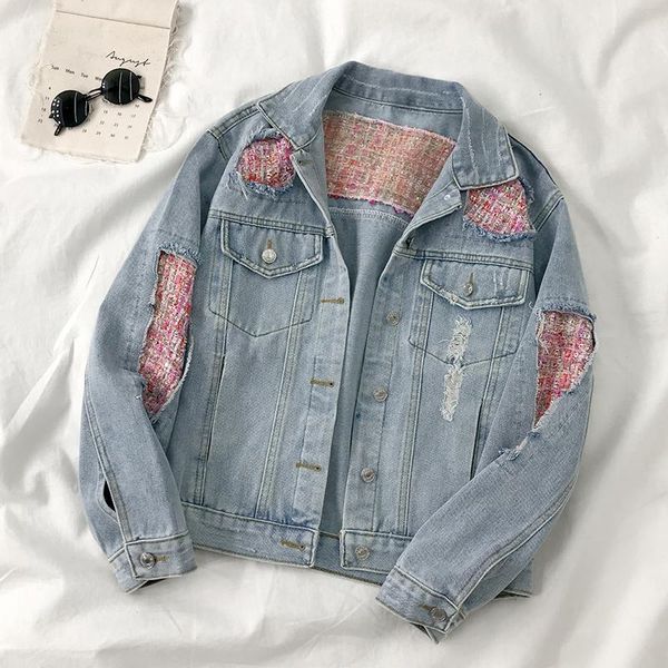 women's jackets spring autumn jeans jacket women short coat korean fashion splicing pocket long sleeve loose blue denim tide h317, Black;brown
women's jackets spring autumn jeans jacket women short coat korean fashion splicing pocket long sleeve loose blue denim tide h317, Black;brown