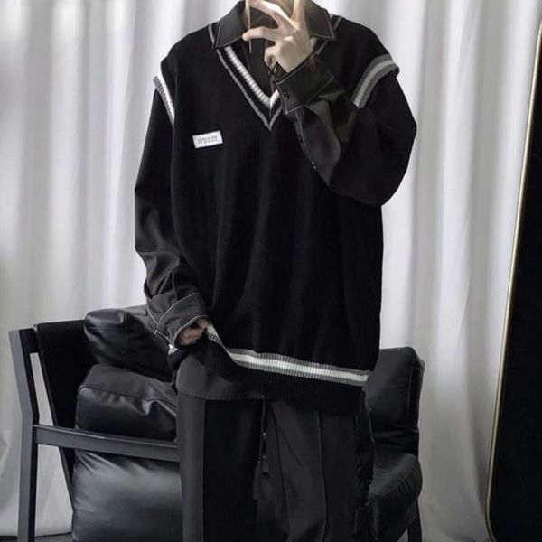 men's vests sweater vest men v-neck patchwork leisure loose all-match streetwear sleeveless sweaters mens chic korean style teens coupl, Black;white
men's vests sweater vest men v-neck patchwork leisure loose all-match streetwear sleeveless sweaters mens chic korean style teens coupl, Black;white