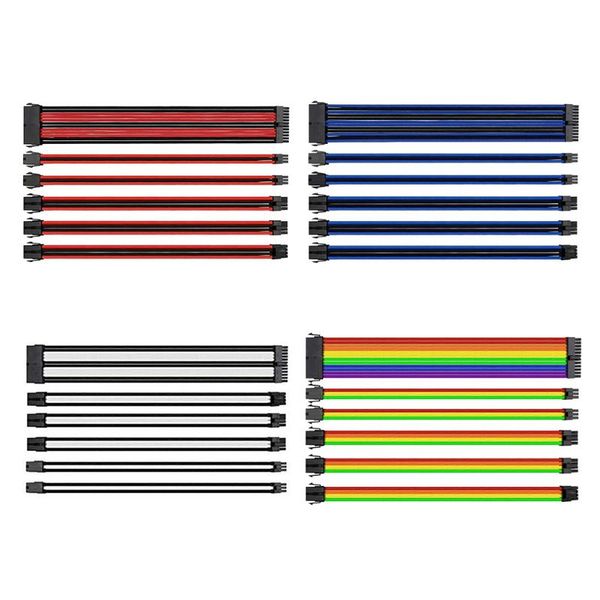 atx/pci-e extension cable kit atx 24pin/eps 4+4pin/pci-e 8pin/pci-e 6pin female to male sleeved psu power cord computer cables & connectors