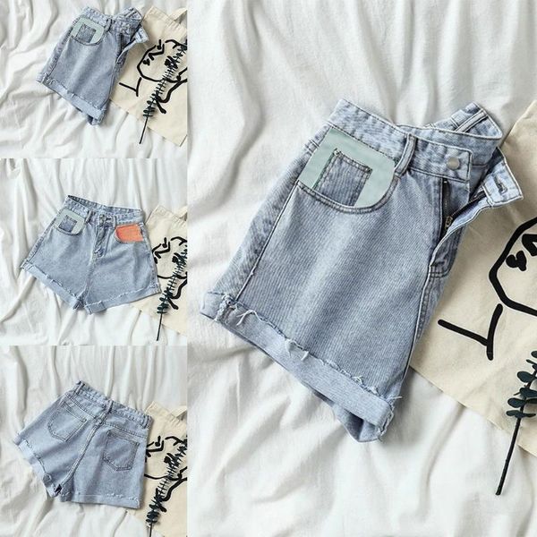 women's shorts 573b women summer high waist denim color block patchwork rolled hem wide leg mini jeans casual loose trousers, White;black
women's shorts 573b women summer high waist denim color block patchwork rolled hem wide leg mini jeans casual loose trousers, White;black