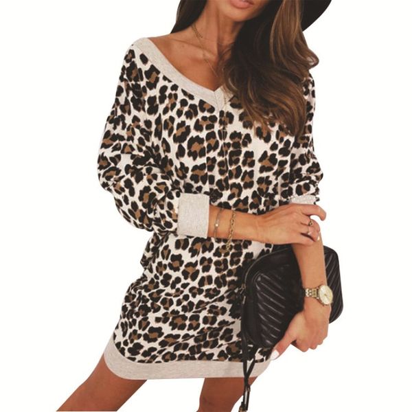 2021 new leopard long sleeve temperament commuter dress women, Black;gray 
2021 new leopard long sleeve temperament commuter dress women, Black;gray