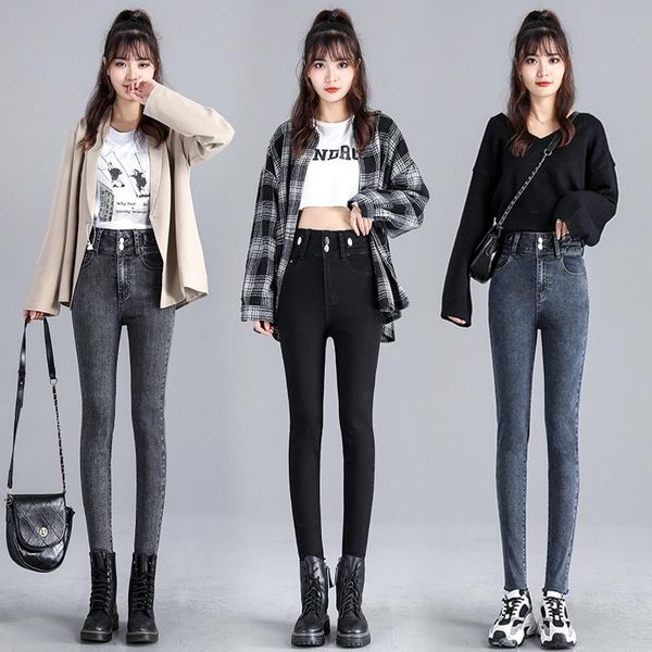women's jeans high waist spring and autumn double buckle slim slimming stretch skinny versatile pencil tappered pants, Blue
women's jeans high waist spring and autumn double buckle slim slimming stretch skinny versatile pencil tappered pants, Blue
