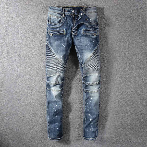 jeans european american fashion retro washed paint printed men slim fit spliced designer denim cargo pants biker jeans, Blue
jeans european american fashion retro washed paint printed men slim fit spliced designer denim cargo pants biker jeans, Blue