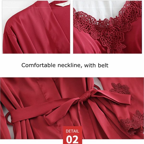 2021julys song 5 piece pajamas set lace stain women pajamas faux silk dressing gown lace summer robe sleepwear with chest pads, Black;red
2021julys song 5 piece pajamas set lace stain women pajamas faux silk dressing gown lace summer robe sleepwear with chest pads, Black;red