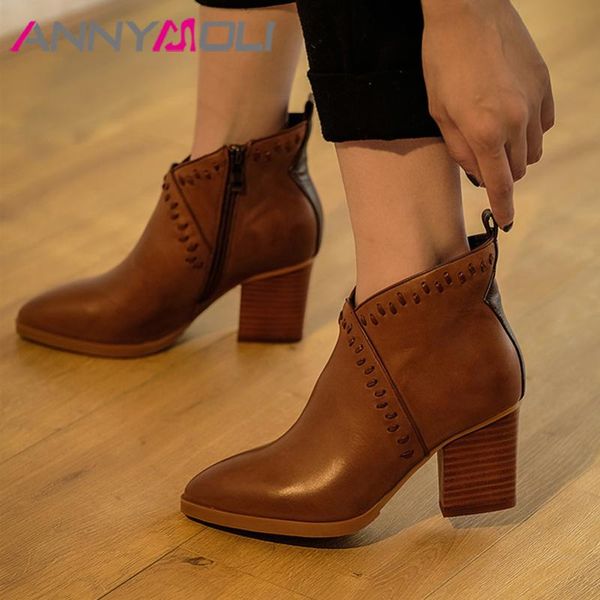 boots annymoli winter ankle women natural genuine leather thick high heels short zipper pointed toe shoes lady size 34-39, Black
boots annymoli winter ankle women natural genuine leather thick high heels short zipper pointed toe shoes lady size 34-39, Black