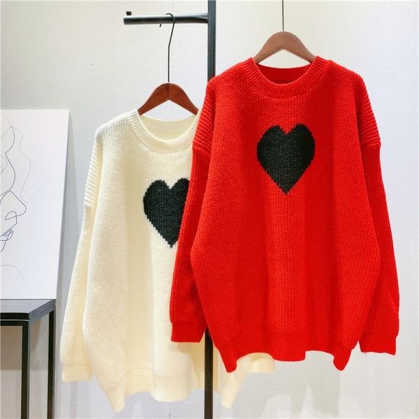 women's sweaters sweetheart jacquard knit red women loose long pullovers round neck oversized korean fashion jumpers sueter mujer, White;black
women's sweaters sweetheart jacquard knit red women loose long pullovers round neck oversized korean fashion jumpers sueter mujer, White;black