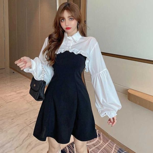 mozuleva fashion two pieces set women white blouse cape black strap mini dress korean chic elegant 2 piece outfits suit 210706, Black;gray
mozuleva fashion two pieces set women white blouse cape black strap mini dress korean chic elegant 2 piece outfits suit 210706, Black;gray