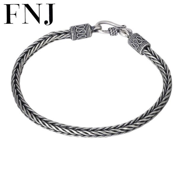 

link, chain fnj 4mm rope bracelet 925 silver 18cm 19cm 20cm fashion original pure s925 thai bracelets for women men jewelry, Black