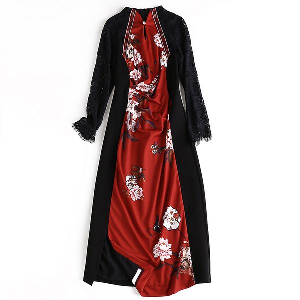 2021 autumn new womens long-sleeved lace dress stitching print slim dress step dresses, Black;gray
2021 autumn new womens long-sleeved lace dress stitching print slim dress step dresses, Black;gray