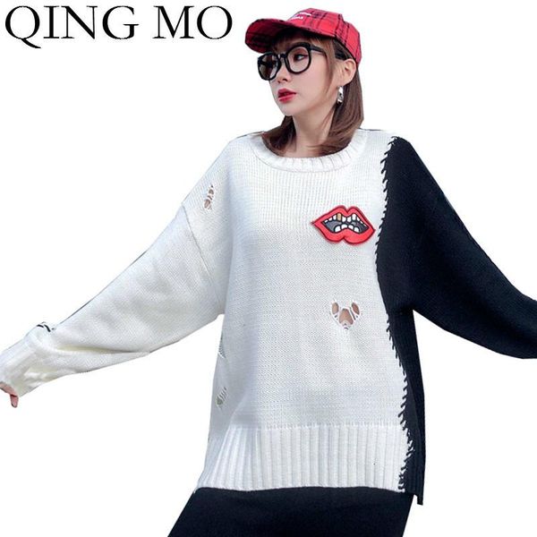 women's sweaters qing mo winter women holes sweater 2021 patchwork color with mouth patch female casual loose pullover zqy2508, White;black
women's sweaters qing mo winter women holes sweater 2021 patchwork color with mouth patch female casual loose pullover zqy2508, White;black