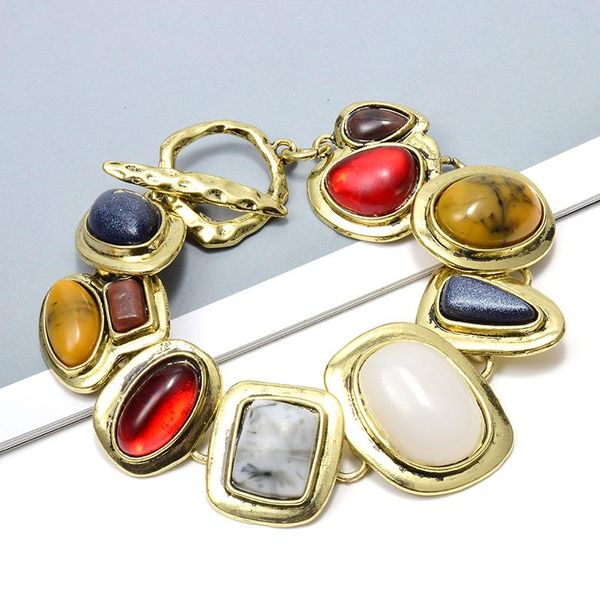 link, chain vintage gold charm big stone statement ethnic bracelet bangle for women party anniversary jewelry gift accessories, Black
link, chain vintage gold charm big stone statement ethnic bracelet bangle for women party anniversary jewelry gift accessories, Black